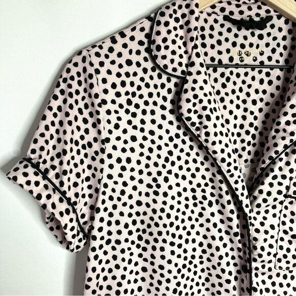 Kate Spade Pink and Black Dot Sleep Shirt Small Button Up Short Sleeve - Picture 4 of 8